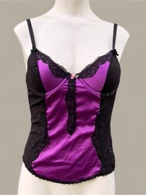 Victoria's Secret Purple and Black Satin Lace Bustier *2006